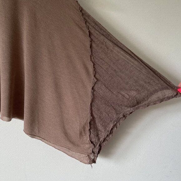 Hero Crane Brown Asymmetrical Hem Top Flowy Size P Rayon Lagenlook Boho Oversize - Picture 6 of 6